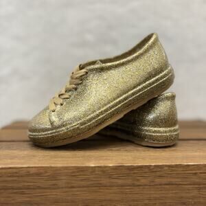 Mini Melissa Mel Be Gold Metallic Glitter Rubber Lace Up Sneaker Girls Size 1